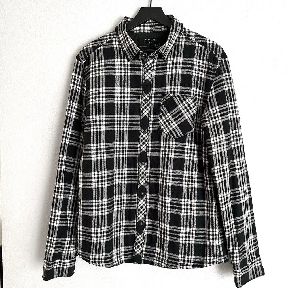 ALLSAINTS SPITALFIELDS Men’s Plaid Quilted Shacket Size L Black White